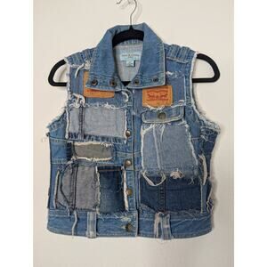 Ivory & Couture Unique Levi's Denim Patchwork Biker Vest